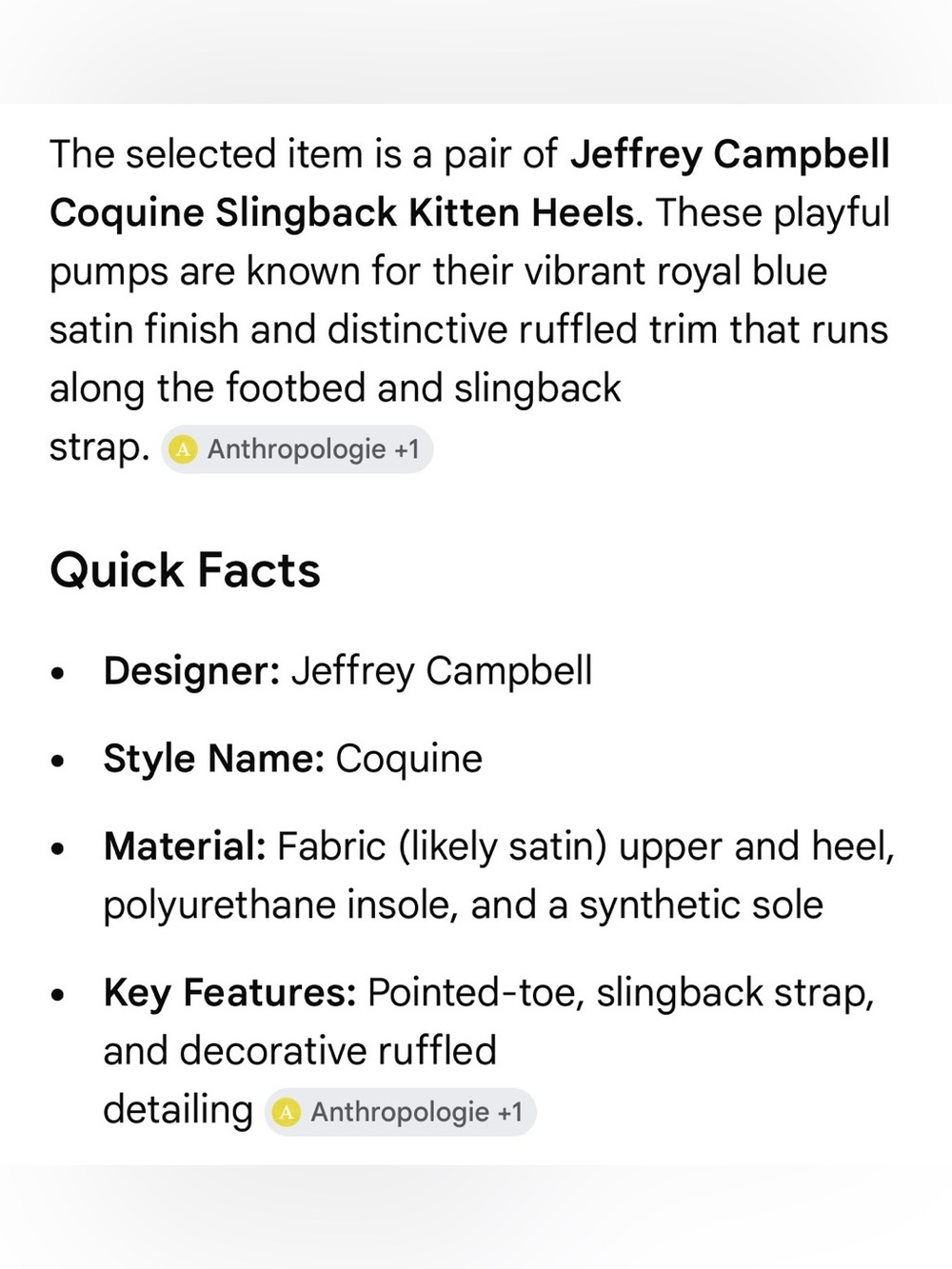 NWT $225 #JeffreyCampbell Blue Satin Pointed Slingback kitten heels sz 8 - Picture 7 of 8